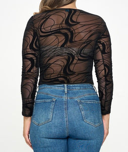 Mesh Flocked Swirl Print Bodysuit