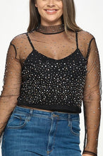 Load image into Gallery viewer, Rhinestone Sheer Mesh High Neck Top
