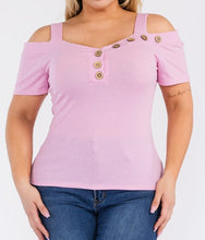 Load image into Gallery viewer, Button Trim Cold Shoulder Top
