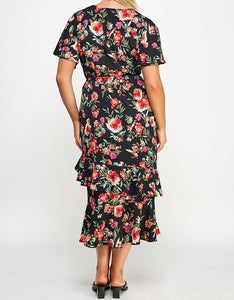 Floral Print Ruffled Midi Dress
