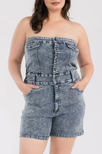 Washed Denim Tube Top Romper