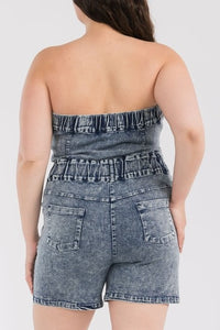 Washed Denim Tube Top Romper