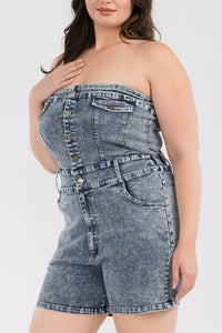 Washed Denim Tube Top Romper