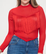 Load image into Gallery viewer, Fringe Long Sleeve Mesh Top
