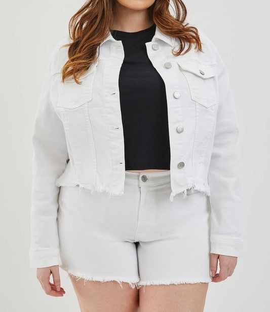 Cropped Frayed Fitted Denim Jacket