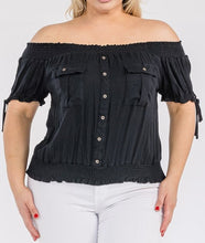 Load image into Gallery viewer, Off Shoulder Short Sleeves Smocked Top
