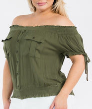 Load image into Gallery viewer, Off Shoulder Short Sleeves Smocked Top
