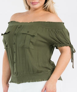 Off Shoulder Short Sleeves Smocked Top