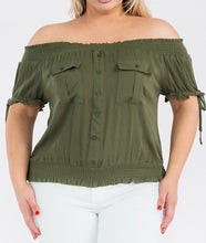 Load image into Gallery viewer, Off Shoulder Short Sleeves Smocked Top
