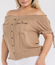 Load image into Gallery viewer, Off Shoulder Short Sleeves Smocked Top
