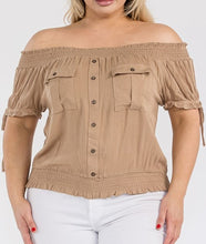 Load image into Gallery viewer, Off Shoulder Short Sleeves Smocked Top
