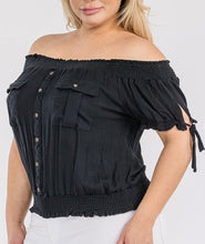 Load image into Gallery viewer, Off Shoulder Short Sleeves Smocked Top
