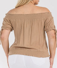 Load image into Gallery viewer, Off Shoulder Short Sleeves Smocked Top
