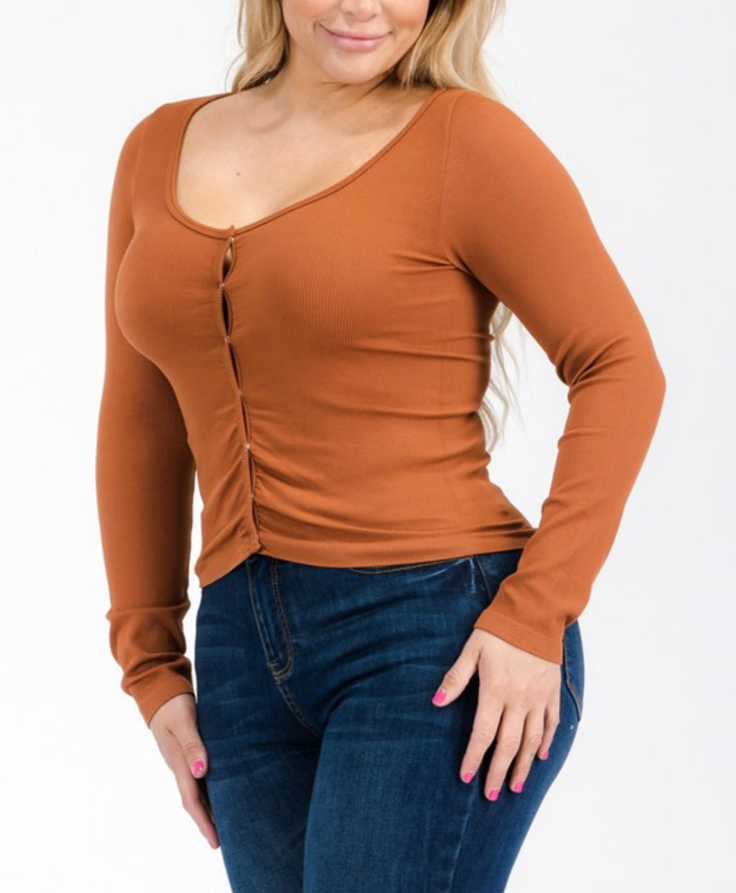 Seamless snap button long sleeve top