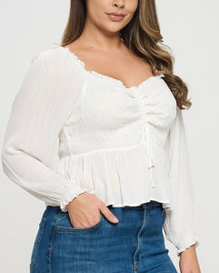 Ruched front ruffle trim top