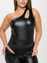 Load image into Gallery viewer, Pu leather one shoulder cutout bodysuit
