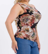 Load image into Gallery viewer, Floral mesh off shoulder twist sleeve top
