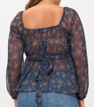 Load image into Gallery viewer, Floral print tie back long sleeve top
