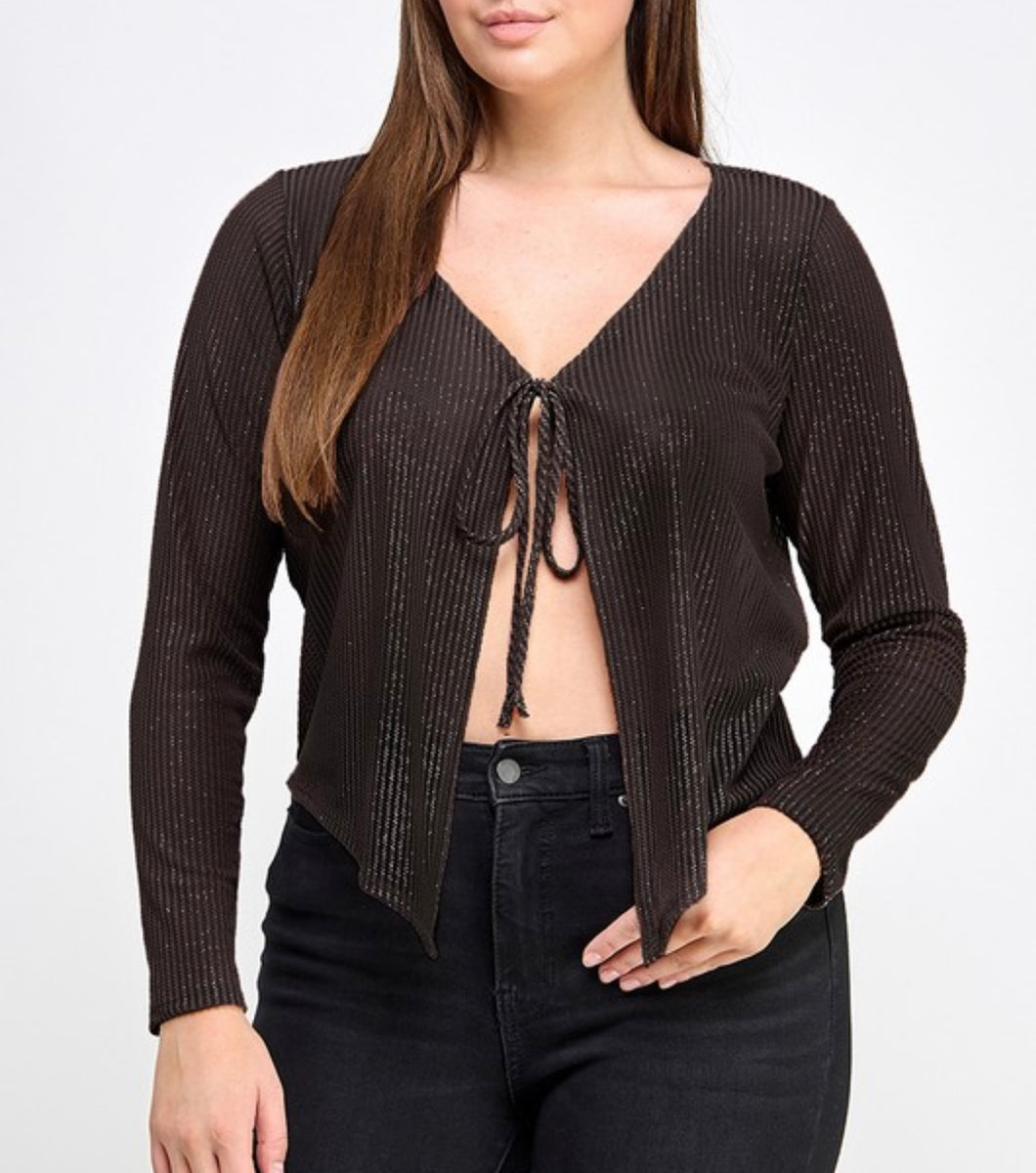 Sparkle zigzag mesh hanky hem cardigan