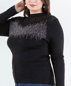 Rhinestone crew neck sweater top