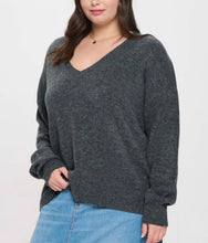 Load image into Gallery viewer, V neck drop shoulder knot sweater
