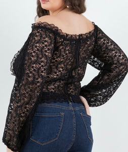 Lace off shoulder long sleeve top