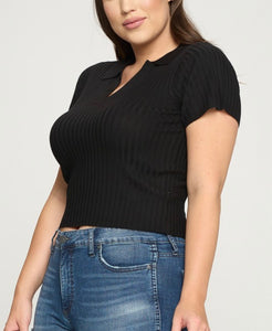 Ribbed Fitted Short Sleeve Top