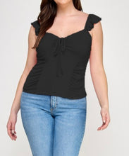 Load image into Gallery viewer, Knit rib ruffled cap sleeve top
