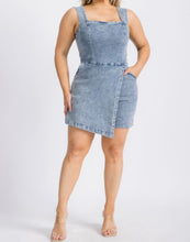 Load image into Gallery viewer, Washed denim asymmetric skort romper
