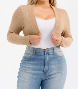 Rib crop long sleeve shrug bolero