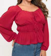 Load image into Gallery viewer, Ruched peasant blouse
