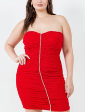 Load image into Gallery viewer, Ruched rhinestones center tube dress
