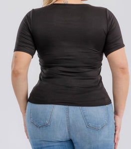 Solid square neckline short sleeve top