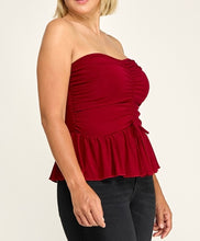 Load image into Gallery viewer, Ruched Strapless Peplum Tube Top
