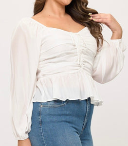 Sweetheart neck front ruched peplum top