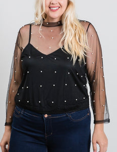 Sheer pearl embellished top