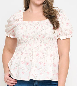 Floral print smocked top