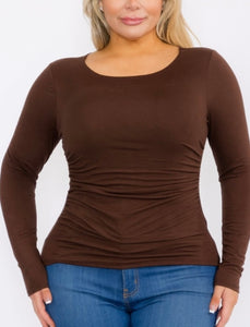 Solid round neck long sleeve top