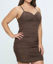 Load image into Gallery viewer, Sheer mesh ruched bustier mini dress
