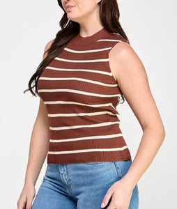 Mock neck striped sweater knit top