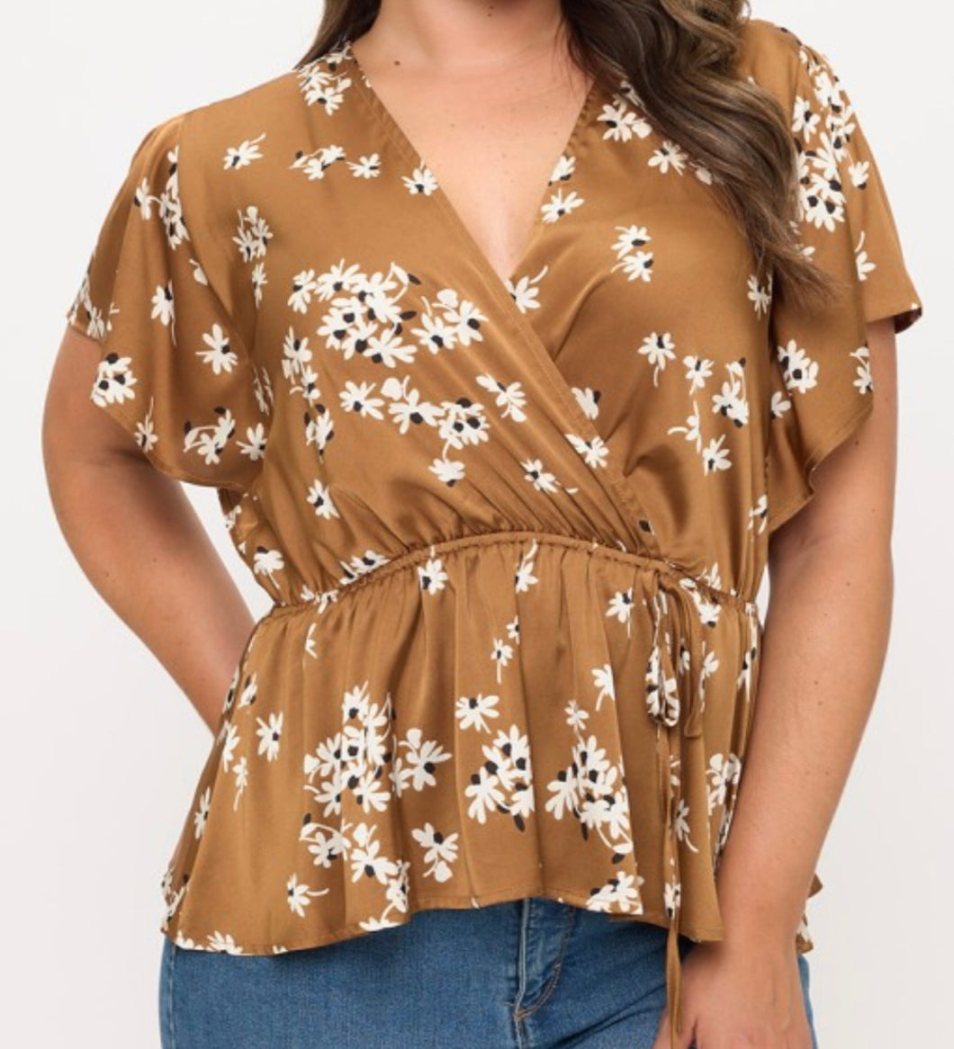 Floral print flutter sleeve top