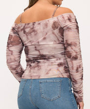 Load image into Gallery viewer, Cold shoulder ruched mesh top
