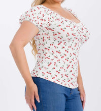 Load image into Gallery viewer, Cherry print ribbed short sleeve top
