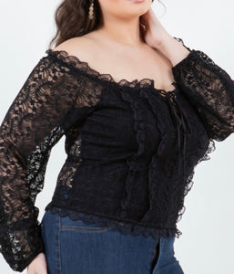 Lace off shoulder long sleeve top