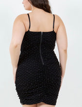 Load image into Gallery viewer, Rhinestone pearl mesh ruched dress
