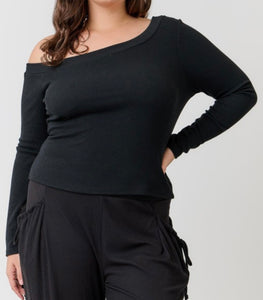 Solid off shoulder long sleeve top