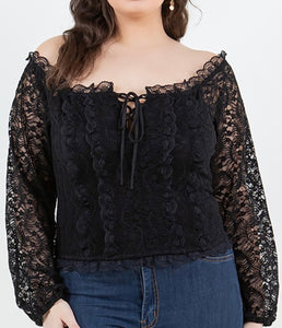 Lace off shoulder long sleeve top