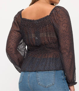 Smocked waist long sleeve top