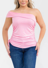 Load image into Gallery viewer, One shoulder side ruched detail top
