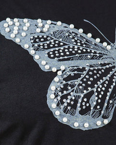 Embellished Butterfly Print Top